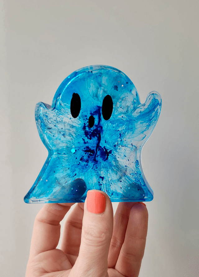 Ghost Ornament - Ripley - Clear & Blue Swirl 