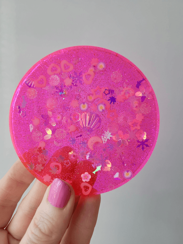 Coasters Set of 4 with Holder - Pink Glitter