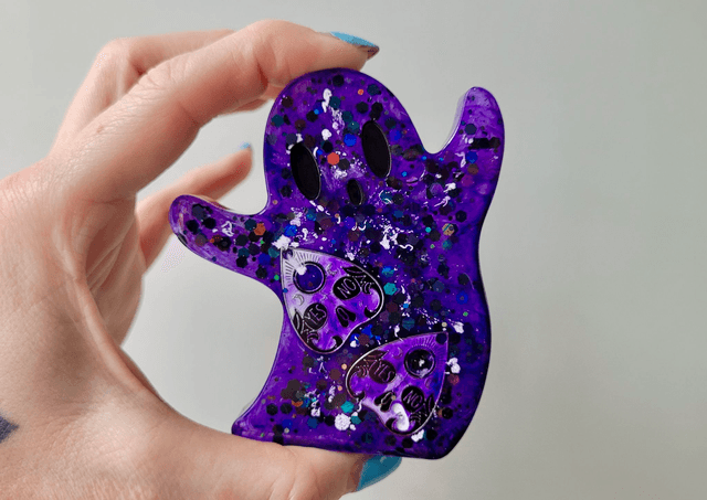 Ghost Ornament - Purple Glitter with Ouija Planchette