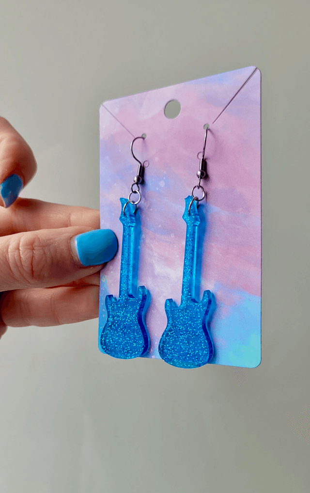 Earrings | Blue Glitter Guitars | Stainless Steel Hooks