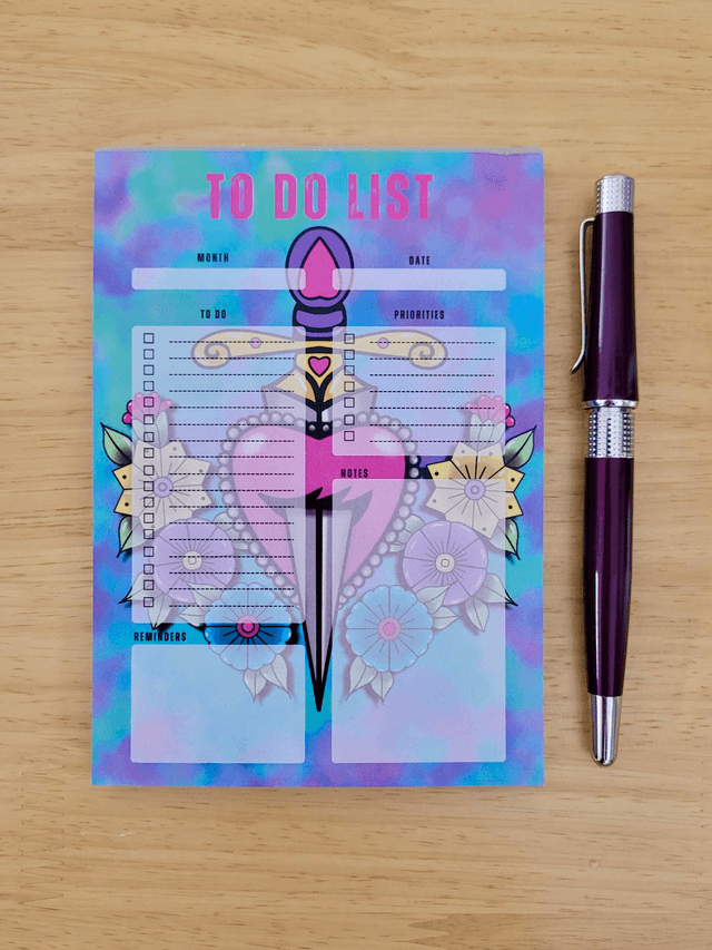Heart & Dagger Floral A6 To Do List Notepad
