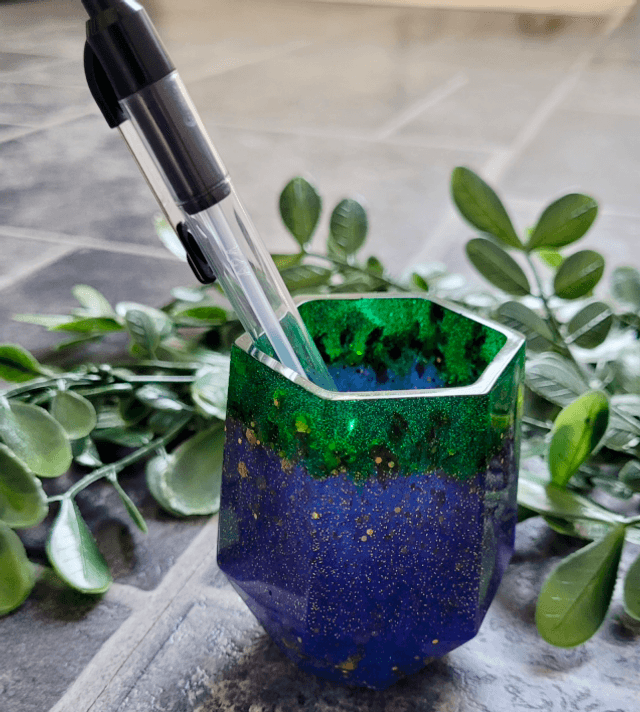 Pencil Pot – Blue & Green with Gold Glitter