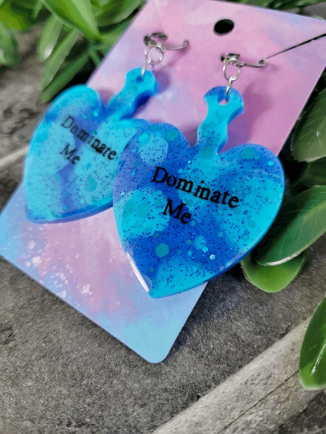 Earrings | Blue Tie-Dye Swirl Dominate Me Heart Earrings - Stainless Steel Leverback Hoops