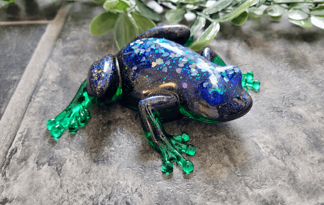 Frog Ornament – Glitter Hearts, Blue, Black & Green