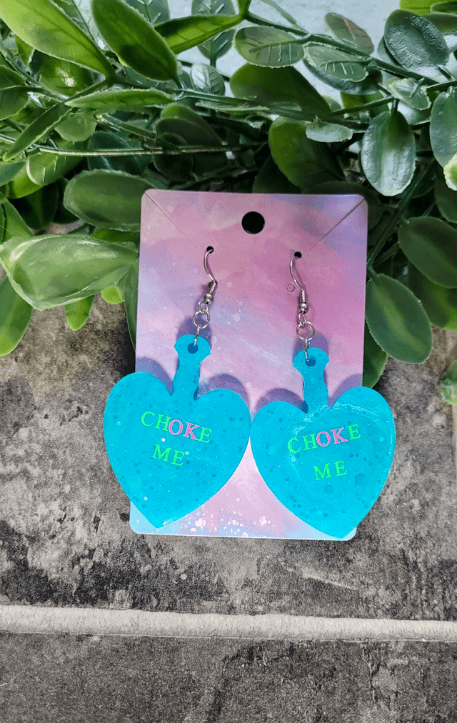 Earrings | CHOKE ME Blue Glitter Swirl Heart Paddle Earrings - Pink and Black Swirl Glitter  | Stainless Steel Hooks