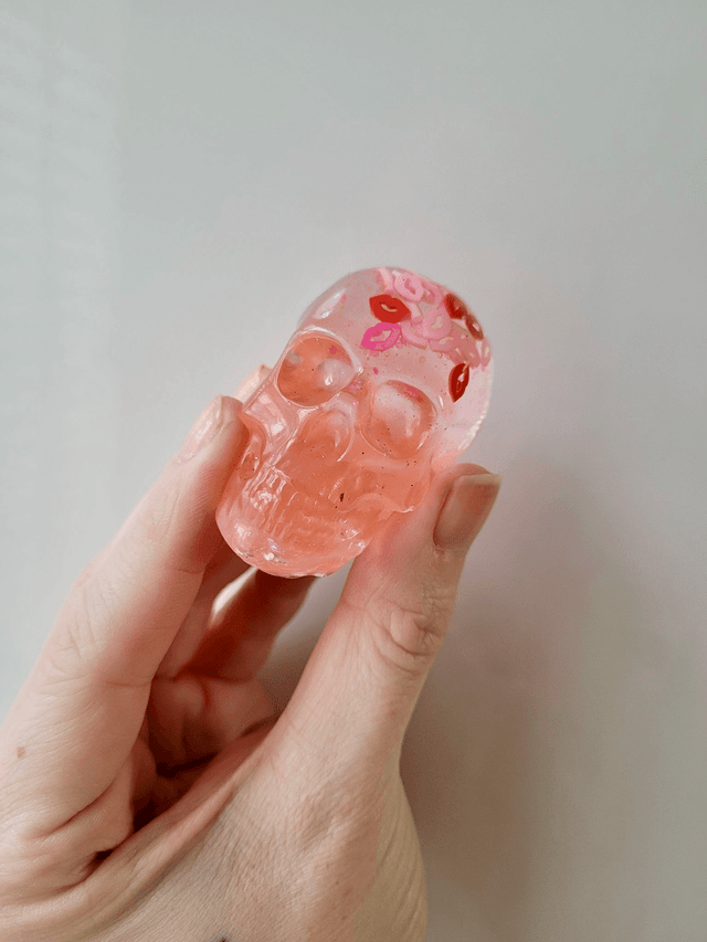 Skull Ornament - Medium - Pink Glitter Lips, Sprinkles, Kisses 