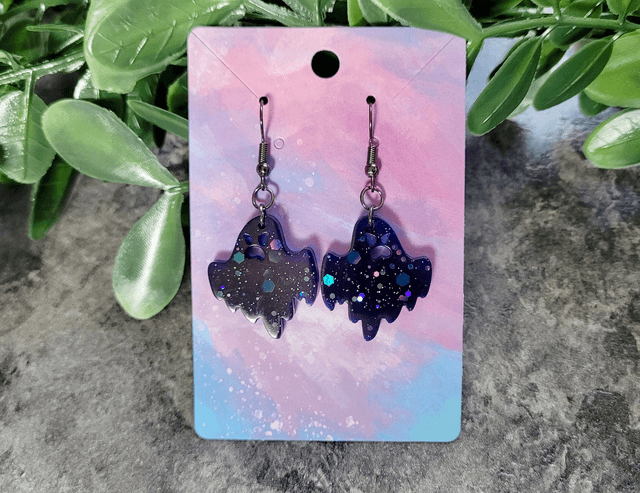 Earrings | Angry Ghost - Navy Blue-Black Glitter | Gunmetal Stainless Steel Hooks