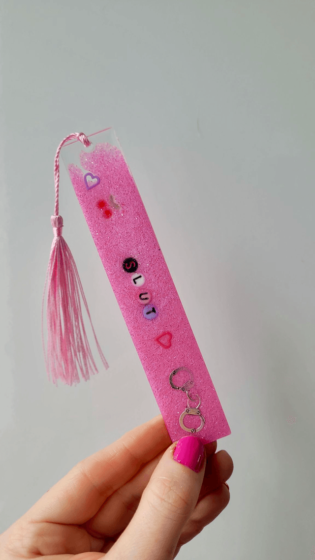 Bookmark - SLUT - Pink Glitter with Handcuffs