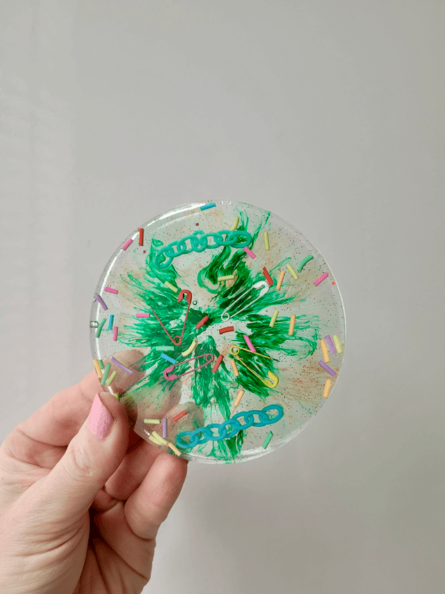 Coaster - Punk Safety Pins & Green Swirls