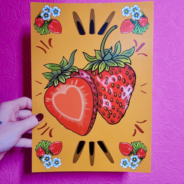 Strawberry Tattoo-Inspired A4 Art Print