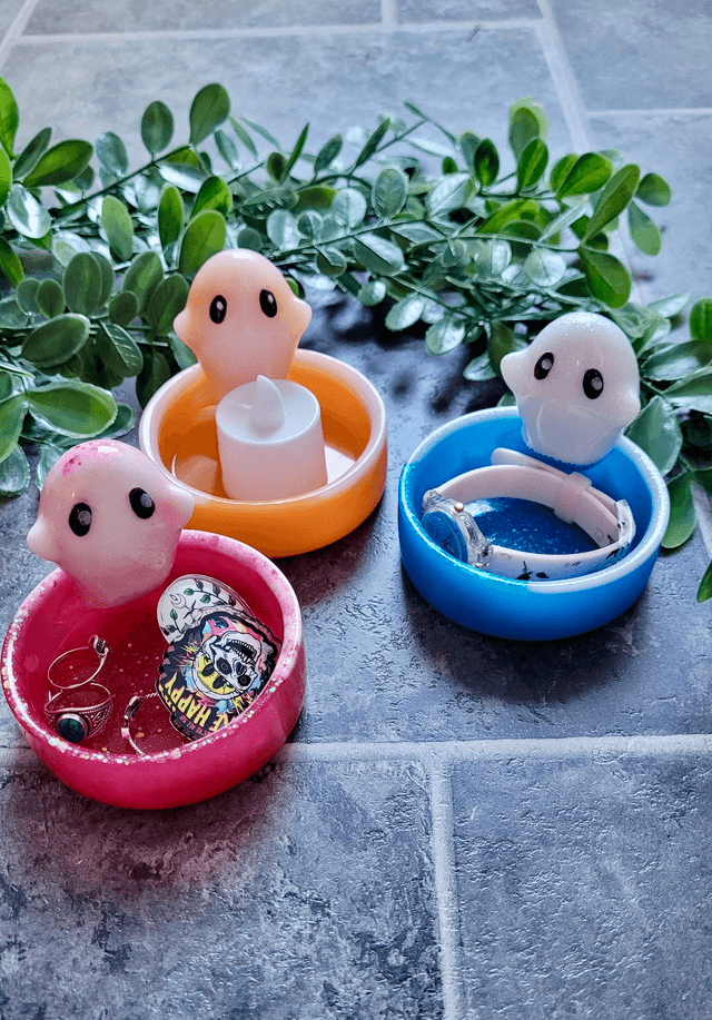 Ghost Trinket Tray Pots / LED candle tealight holder - Various Colours