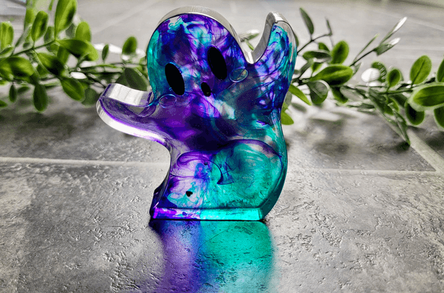 Ghost Ornament - Myst -Purple & Teal Marble Tie-Dye