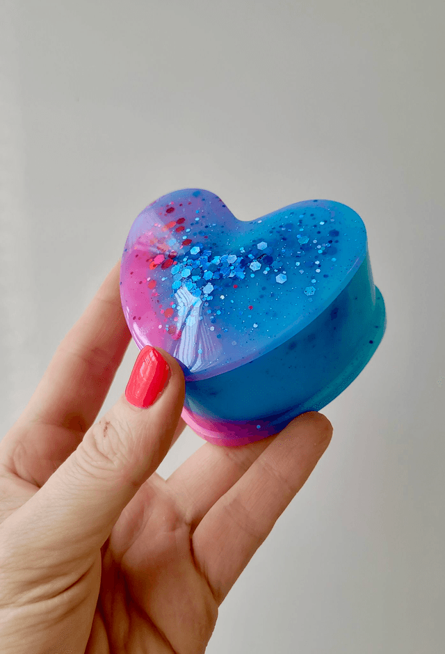 Heart Pot Trinket Tray – Bright Pink and Blue Glitter Heart Shaped Box