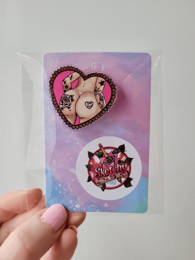 Good Girl Bum Tattoo Heart - Butt Acrylic Pin Badge
