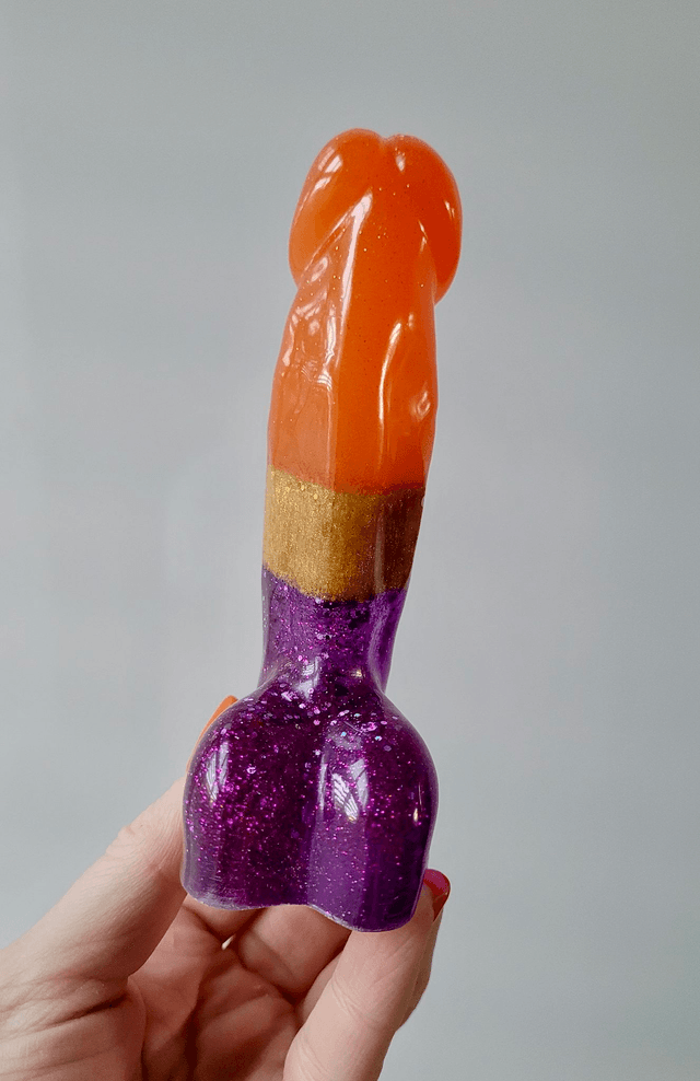 Penis Ornament - Halloween - Orange, gold and purple glitter - 12cm