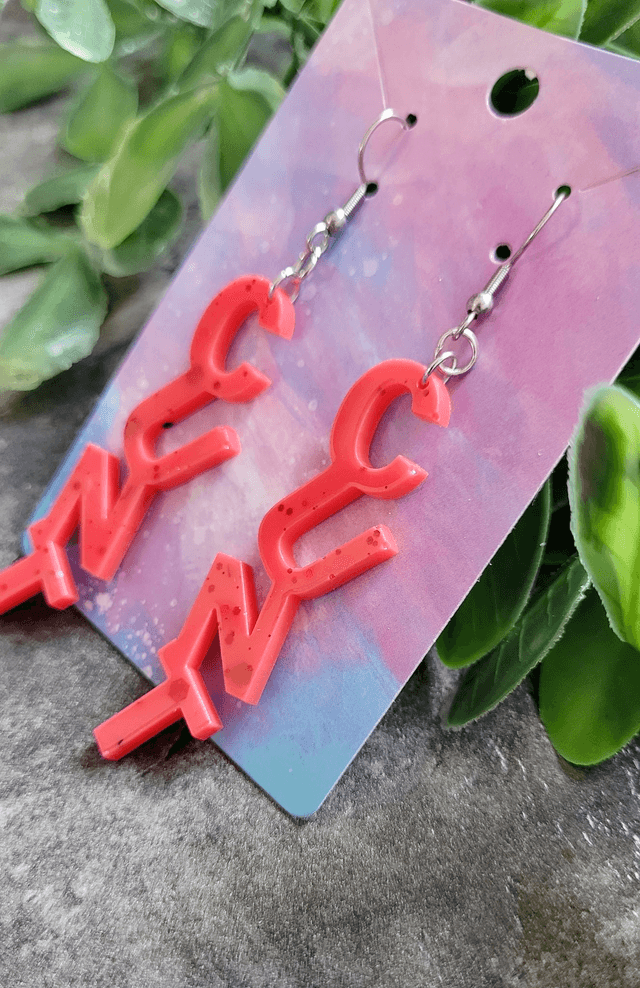 Earrings- Light Red Glitter CUNT Swear Earrings | Stainless Steel Shepherd Hooks