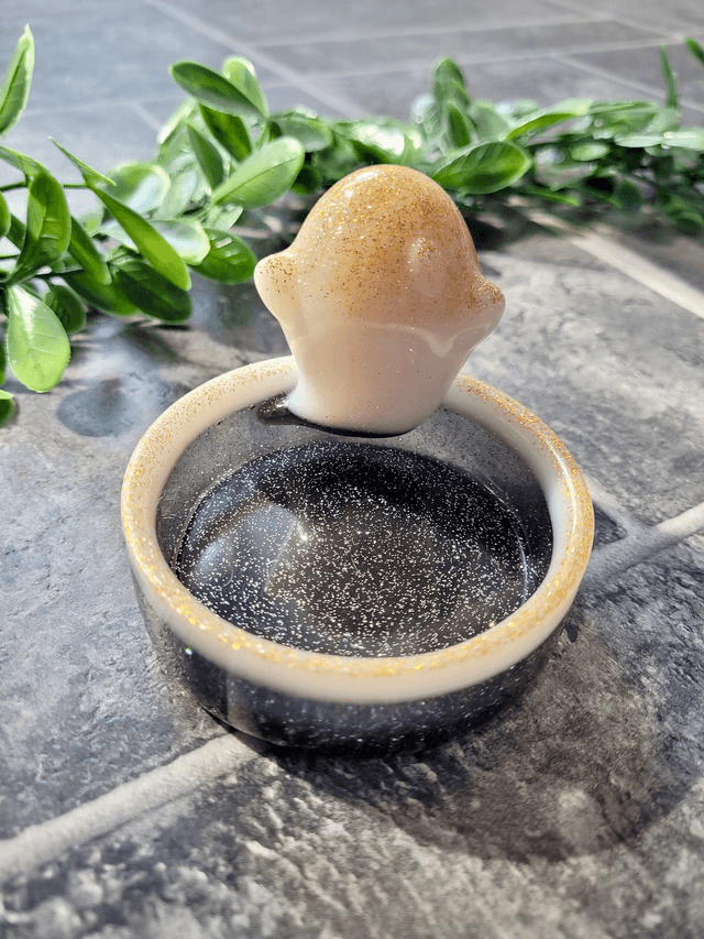 Ghost Trinket Pot Tray – Black, White & Gold Glitter