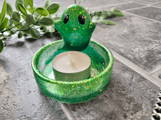 Ghost Trinket Tray Pot – Green & Gold Glitter - or Tealight Holder