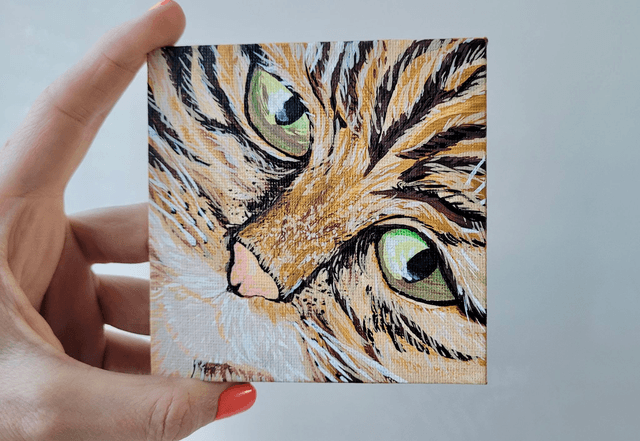 Original Mini Canvas Painting – Cat Face Closeup