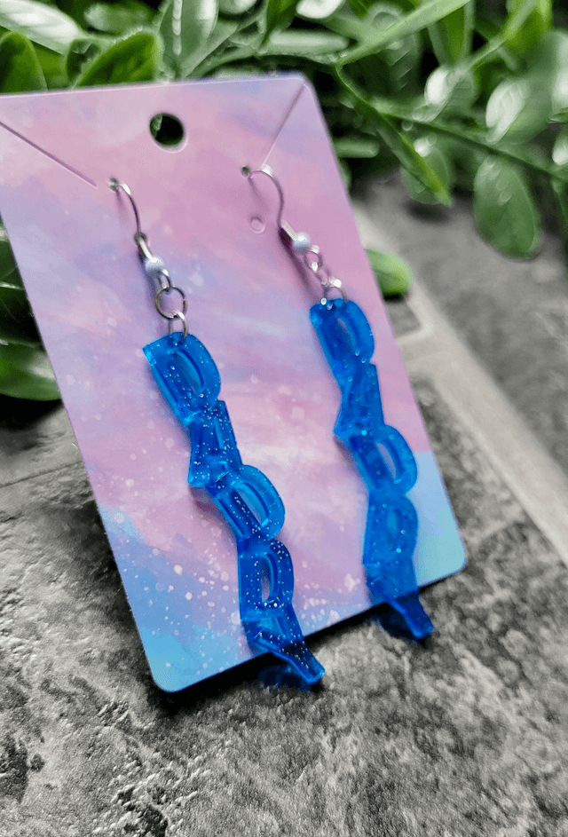 Earrings | DADDY - Blue with Silver Glitter | Stainless Steel Hooks
