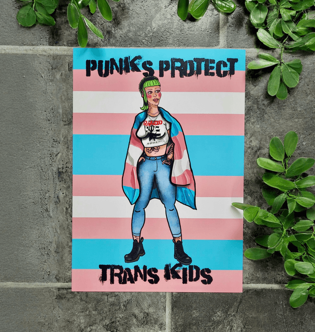 Punks Protect Trans Kids – A4 Art Print - Punk Print