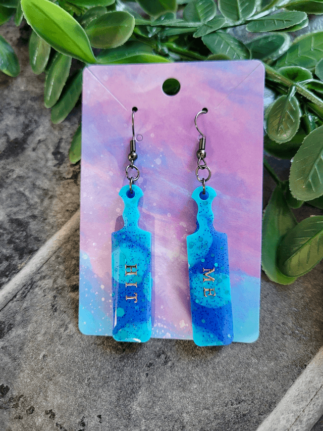 Earrings | HIT ME Blue Tie-Dye Swirl Glitter Paddle Earrings | Stainless Steel Hooks