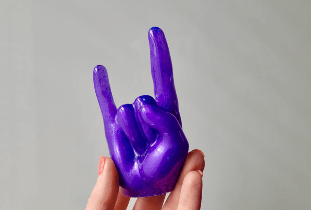 Rock On Hand Ornament – Purple &amp; Blue Glitter