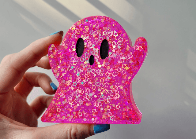 Ghost Ornament - Bright Pink with Holographic Stars
