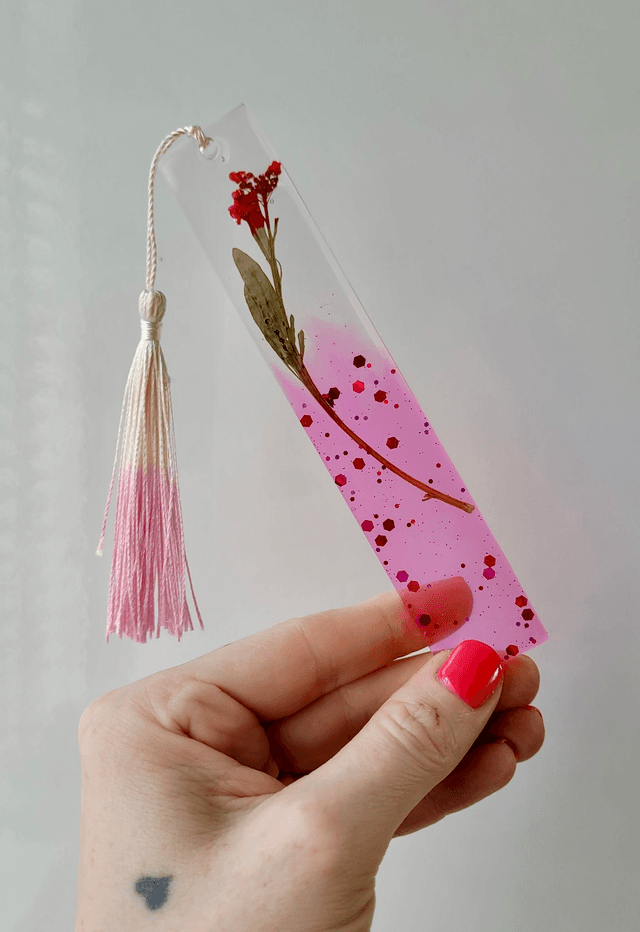 Pink Glitter Floral Bookmark - Dried Flowers