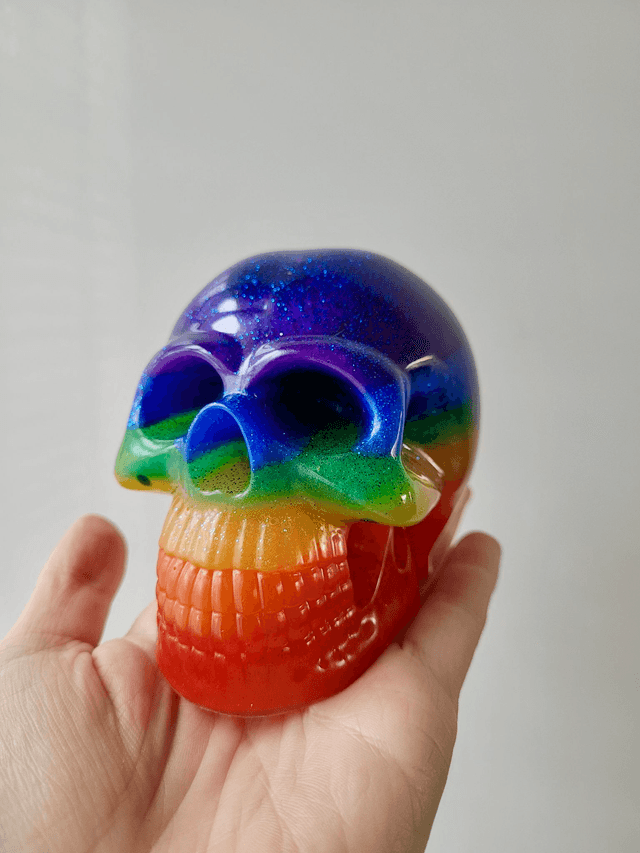 Skull Ornament - Large - Rainbow Pride Glitter