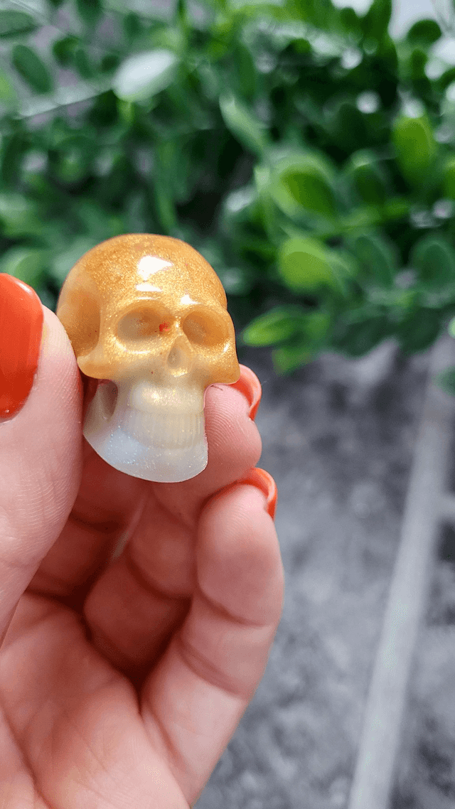 Skull Ornament - Mini - Gold and White Pearl Shimmer