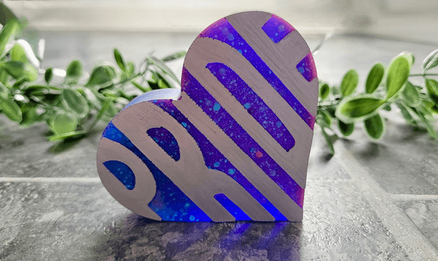 PRIDE Heart - Silver Text, Blue and Purple Glittery Heart Ornament
