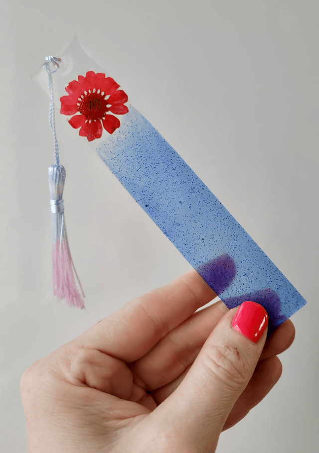 Blue Glitter Floral Bookmark - Dried Flowers