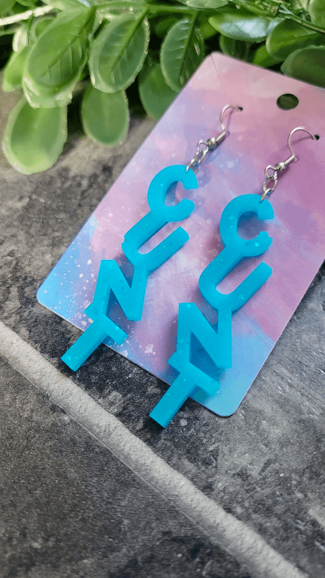 Earrings- CUNT Earrings - Sweary Teal Blue Glitter | Stainless Steel Hooks