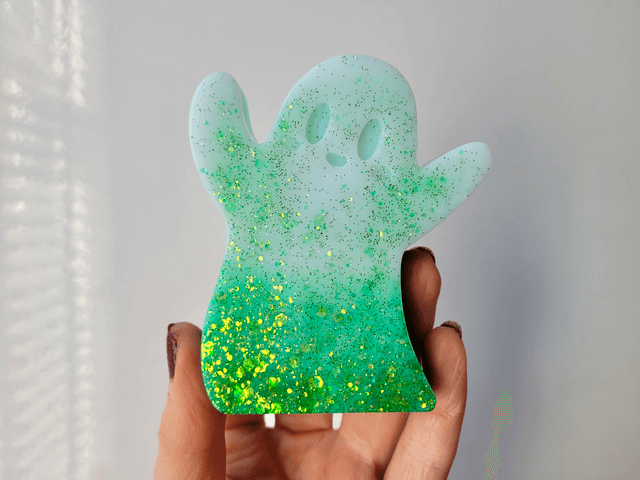 Ghost Ornament - White to Green Ombré, Gold &amp; Green Glitter 