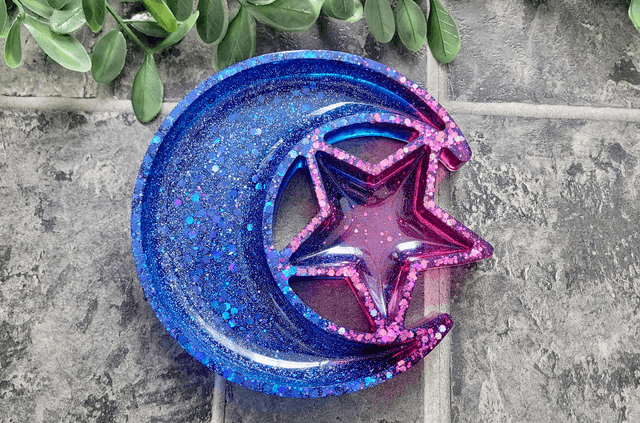 Trinket Tray - Celestial Moon &amp; Star Dish - Blue &amp; Pink