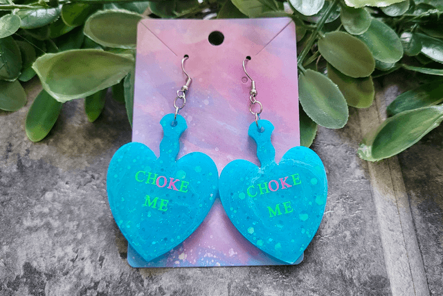 Earrings | CHOKE ME Blue Glitter Swirl Heart Paddle Earrings - Pink and Black Swirl Glitter  | Stainless Steel Hooks