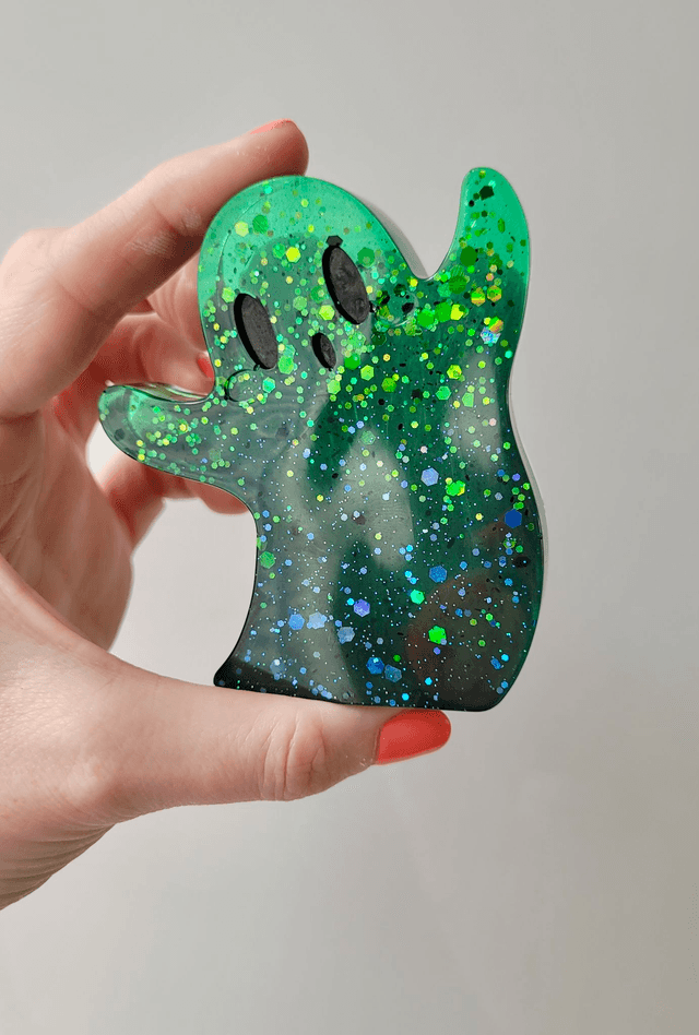 Ghost Ornament - Sprout - Green Glitter