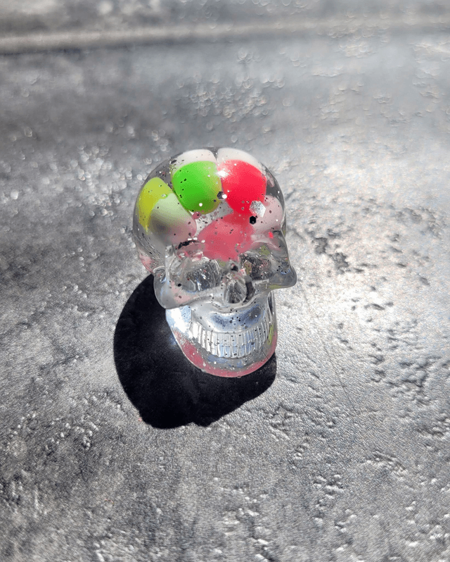 Skull Ornament - Mini - Silver Glitter &amp; Pill Capsules