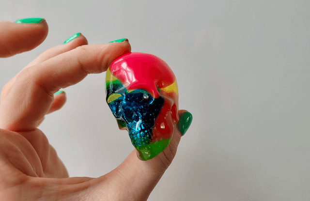 Skull Ornament - Medium -  Rainbow Glitter