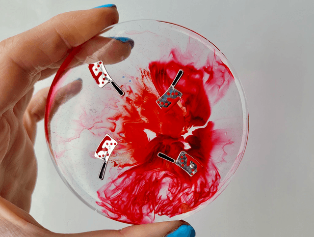 Coaster - Bloody Knife and Cleaver Horror Inspired Round Circular Coasters