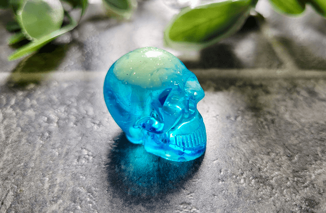 Skull Ornament - Mini - Blue &amp; White-Green Swirl