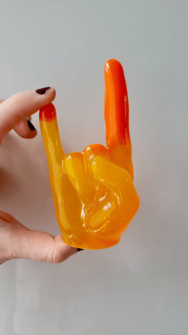 Rock On Hand Ornament – Orange Yellow Ombré Glitter