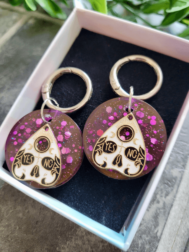 Boot Charms - Ouija Planchette Purple Glitter YES/NO Boot Clips