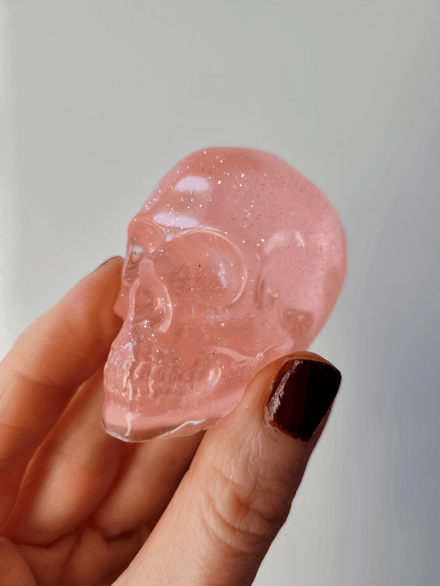 Skull Ornament - Medium - Peachy Pink Glitter