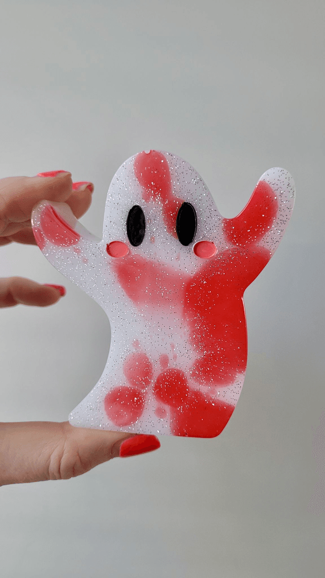 Ghost Ornament - Red and White Glitter | Blood Swirl Effect
