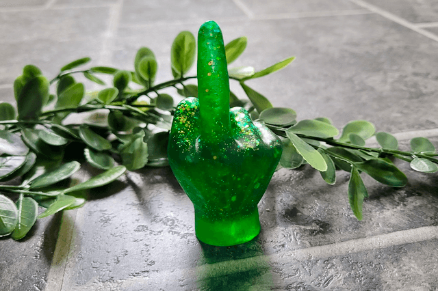 Middle Finger Hand Ornament – Green Glitter 