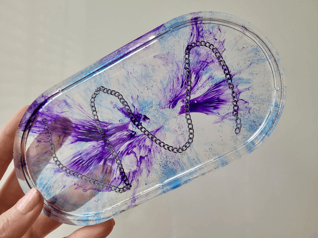 Trinket Tray - Purple &amp; Blue Swirl with Chain 