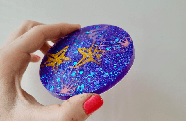 Coaster - Purple and Blue Glitter - Starfish &amp; Shells Ocean Theme