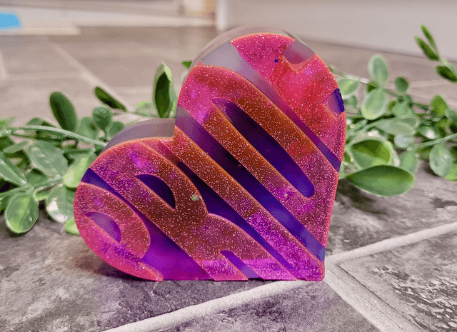 PRIDE Heart - Pink glitter ‘Pride’ with purple and blue marble